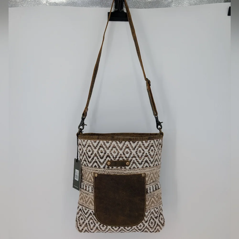 NWT Myra Bag Beige World Shoulder Bag S-2230 | Boho Canvas Leather Crossbody